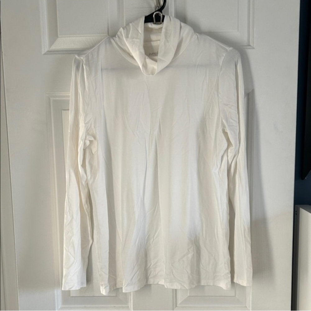 J. Jill Pure Jill Relaxed White Pima Cotton Stretch Turtleneck Sz S